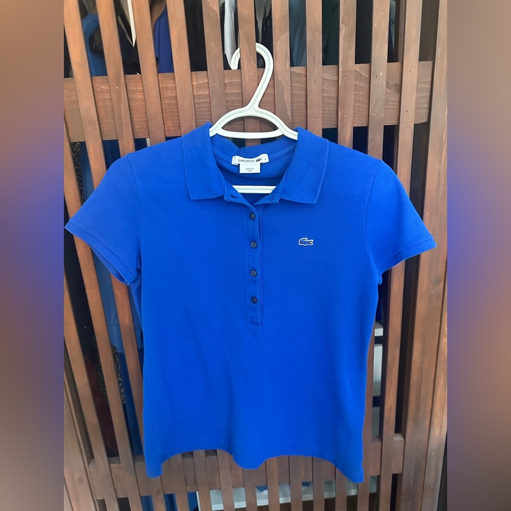 Lacoste Women's Royal Blue Button Down Polo Shirt